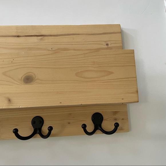 Montessori Natural Hardwood Entryway Shelf with Hooks - Picture 4 of 12